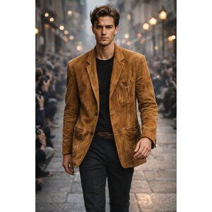 Longhi Parma Brown Suede Leather Blazer  Italian Martini Samuele Lucca Viareggio